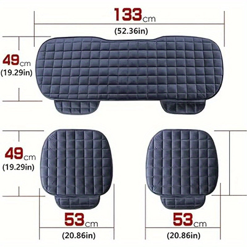 Plush Plaid Car Seat Cushion Set with Memory Foam Fill, Black or Khaki and Front-Pair, Rear-Pad or Three-Piece Options