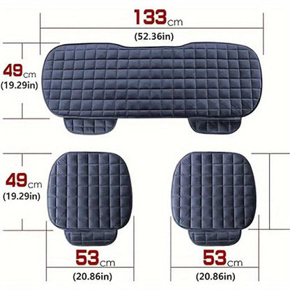 Plush Plaid Car Seat Cushion Set with Memory Foam Fill, Black or Khaki and Front-Pair, Rear-Pad or Three-Piece Options