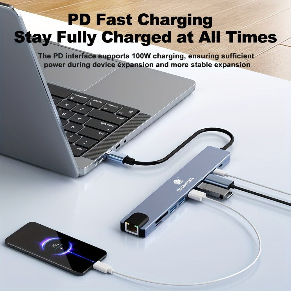 10-in-1 USB-C Hub Ethernet Adapter with 4K HDMI, RJ45 Gigabit LAN, 100W PD, SD/TF Card Reader, USB 3.0/2.0