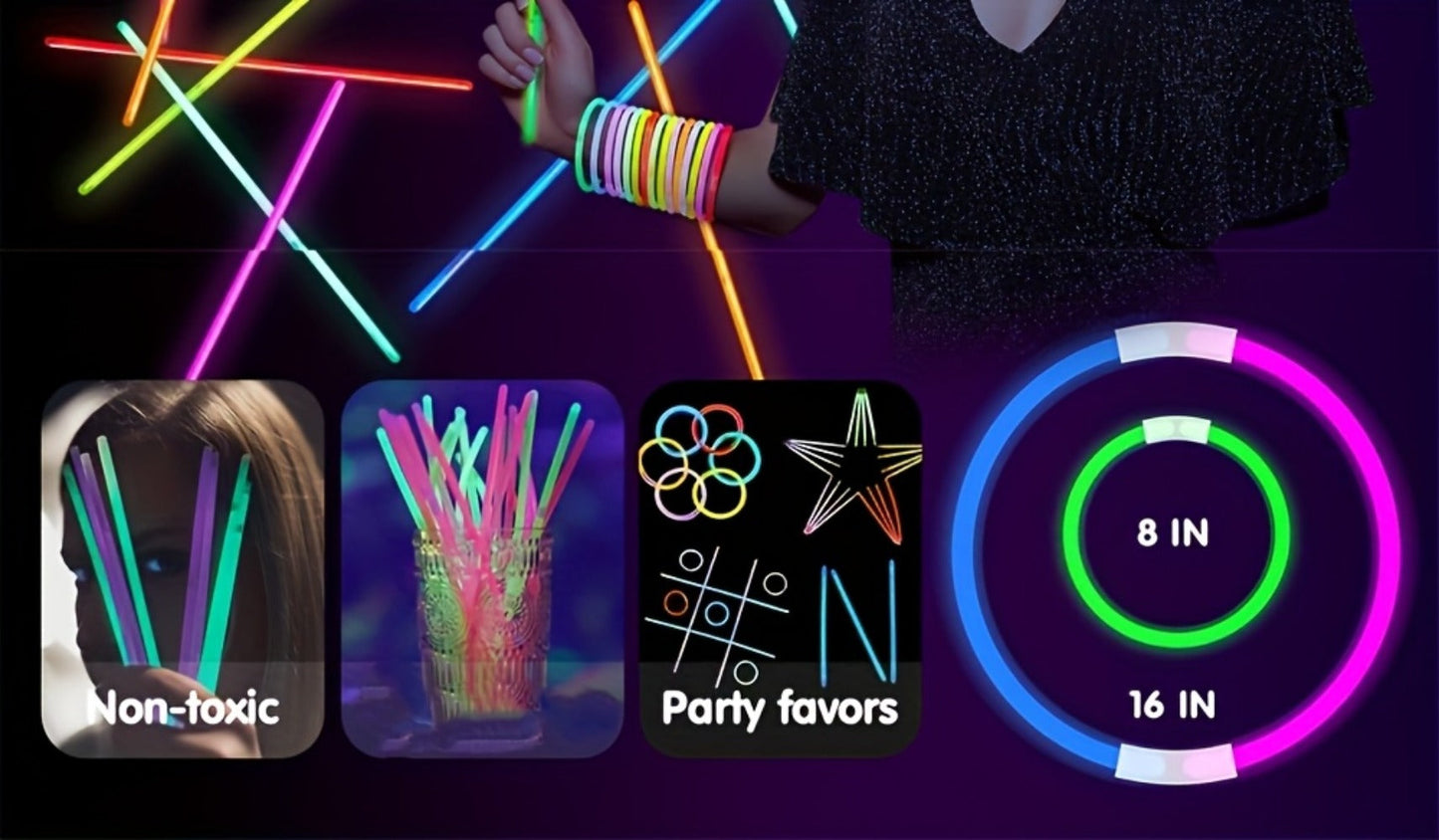 Glow Sticks Bulk 300 Pack 8 Inch Glow in the Dark Party Favors with Bracelet Connectors for Parties, Celebrations and Guest Favors