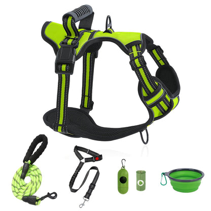 Walking Dog Harness and 5-Foot Leash Set in Five Colors and XS–XL with Front Clip, Top Clip and Handle