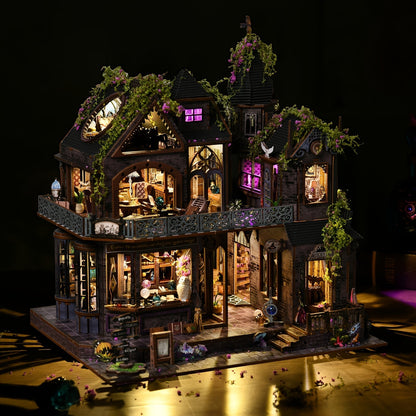 3D Wooden Puzzle Magic Castle Model Kit – DIY Assembly with Owl, Magic Hat & Flowers, Bookshelf Desk Decoration