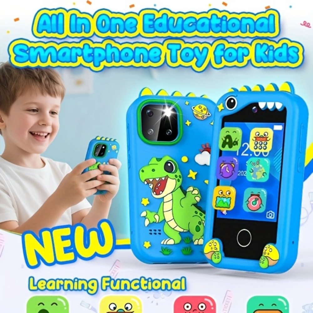Kids Toy Mobile Phone with Dual Cameras, Touchscreen & MP3 Player, Educational Toy with Games, Alarm Clock & USB Charging