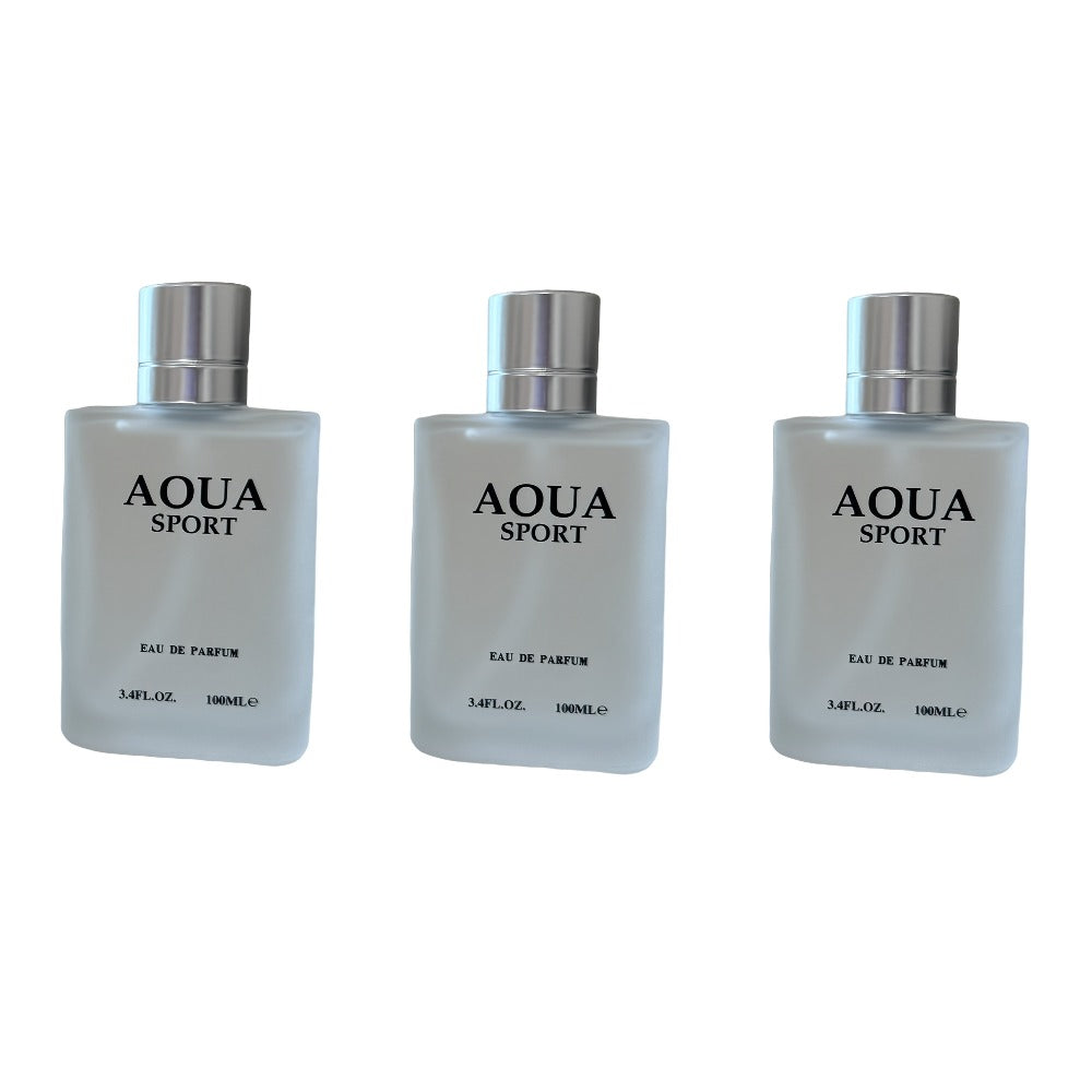 Perfume for Men AOUA 3-Pack with Three 3.4 oz Bottles and Citrus, Jasmine, Woody-Musk Profile