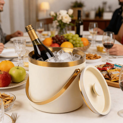 Stainless Steel Ice Bucket with Lid 44oz, 3-Layer Vacuum Insulated Large Ice Bucket with Ice Spoon & Drain
