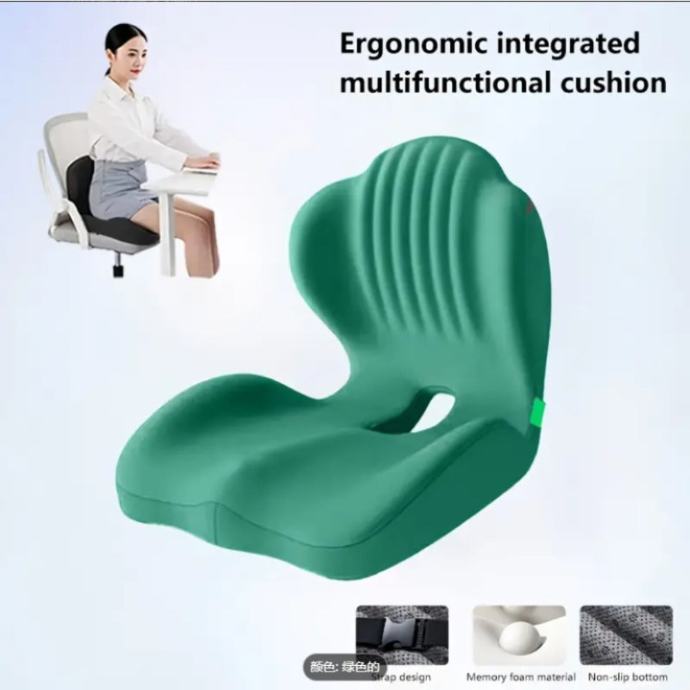 Contoured One-Piece Seat Cushion with Ribbed Back Support, Non-Slip Base and Five Color Options