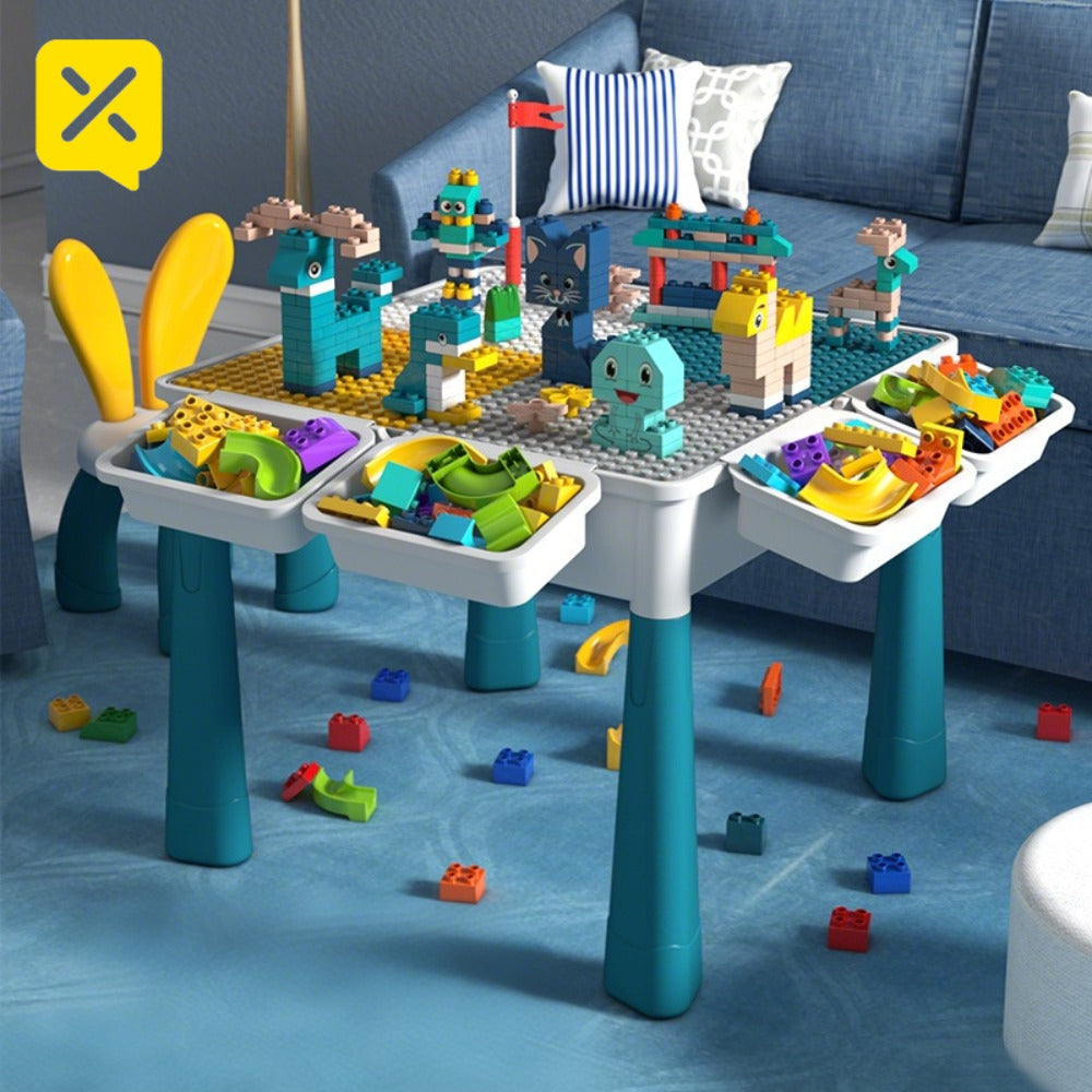 Kids Activity Table Building Blocks LEGO Compatible Play Table for Toddlers, Durable ABS Plastic Space-Saving Corner Design