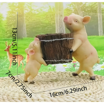 Bohemian Pig-Shaped Resin Planter - Cute Swine Succulent Vase with Root Base for Potted Plants, Herbs & Cacti