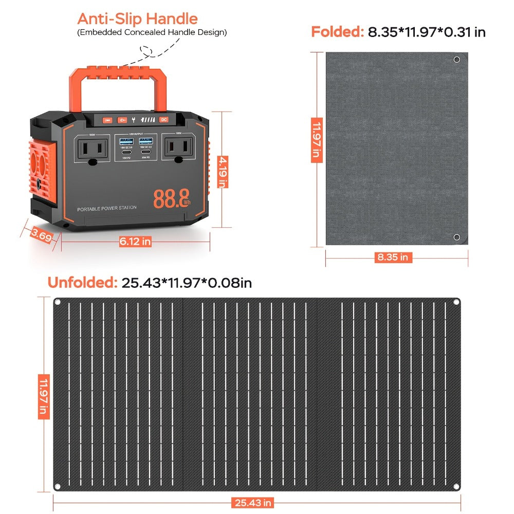 Portable Power Station 88.8Wh, 111Wh or 237Wh with AC, USB-C, USB-A, DC and Solar Panel Options
