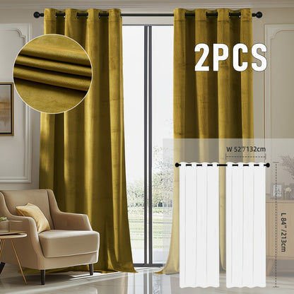 Velvet Room Darkening Curtains 2 Panels, Grommet Top Thermal Insulated Soundproof Blackout Curtains for Living Room Bedroom