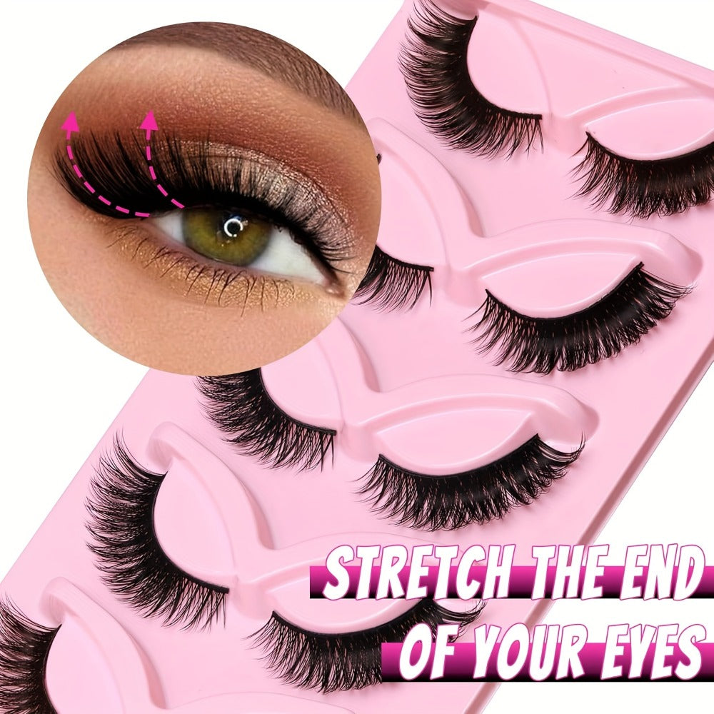 Wispy Cat-Eye False Eyelashes, 30-Piece Pack with Clear Bands in Stacked Pink Storage Trays