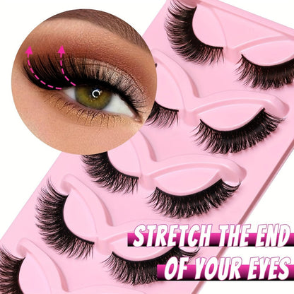 Wispy Cat-Eye False Eyelashes, 30-Piece Pack with Clear Bands in Stacked Pink Storage Trays