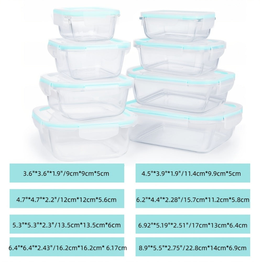 Glass Food Storage Containers 16-Piece Set 8 Glass Bowls with 8 Sealed Lids BPA Free Dishwasher Microwave Refrigerator Safe Meal Prep