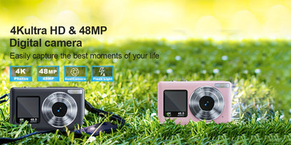 4K Dual Screen Digital Camera 18X Zoom Vlogging Camera with Anti-Shake 64GB Card & 2 Batteries