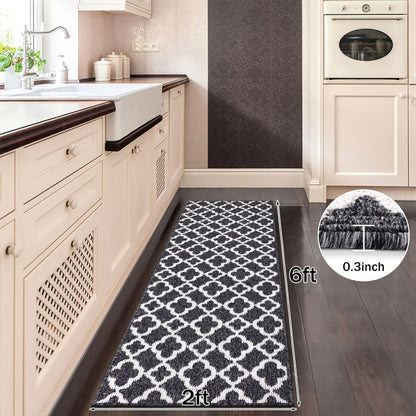 Moroccan Trellis Hallway Runner in Black or Gray with 2 × 6, 2 × 8 and 2 × 10 ft Size Options