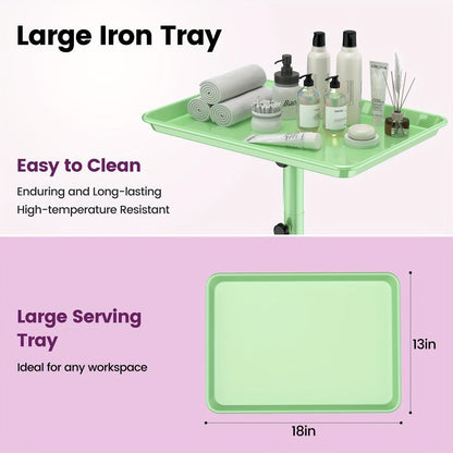 6-Color Premium Aluminum Salon Rolling Tray on Wheels – Adjustable Height Hairdresser Cart, Tattoo Tray, Spa Service Trolley for Nail Tech