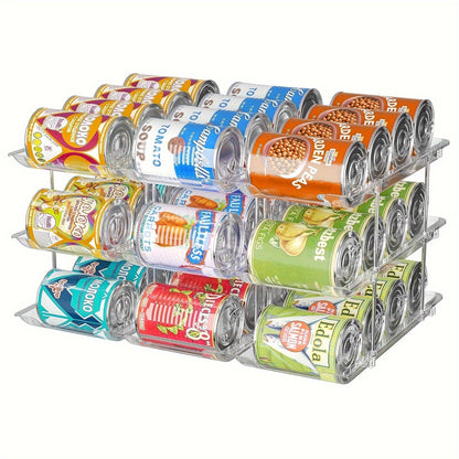 3-Tier Can Organizer Rack, 3-Set Clear Plastic Rolling Pantry and Refrigerator Storage for Up to 36 Cans
