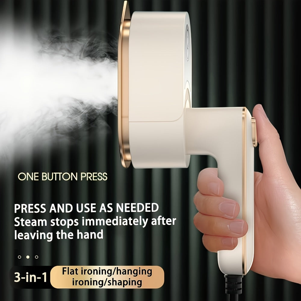 Foldable 3-in-1 Mini Garment Steamer and Iron with 40W Label, Matching Base and Filling Cup