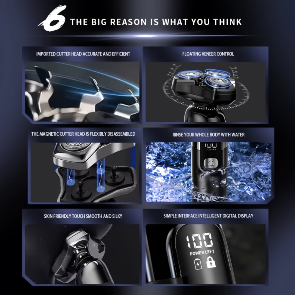 Rotary Shaver for Men 3-in-1 Cordless Rechargeable Electric Razor - Floating Head Wet Dry Shaver
