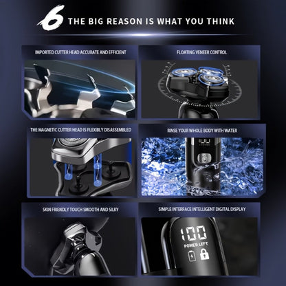 Rotary Shaver for Men 3-in-1 Cordless Rechargeable Electric Razor - Floating Head Wet Dry Shaver