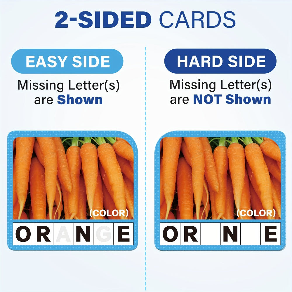 Spelling Flash Card Game for Kids Ages 4-8 – 224 Phonics Sight Word Flashcards, 208 Wood Letter Tiles & Dice