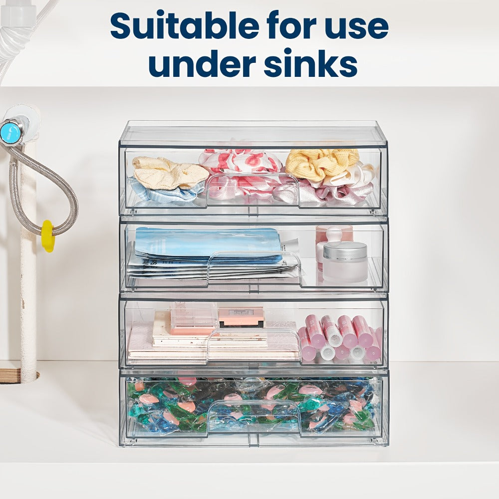 Clear Stackable Desk Drawer Organizer Trays in 2- or 4-Pack Wide Configurations, Approx. 30.7 x 19 x 8.8 cm