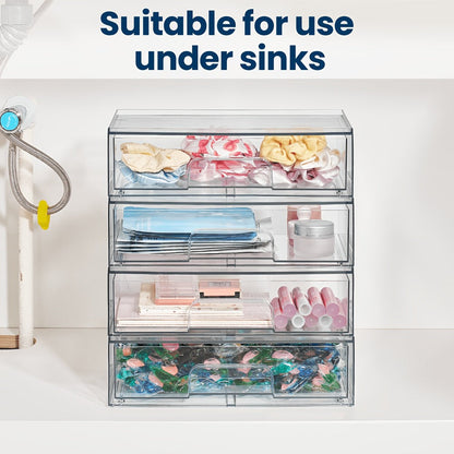 Clear Stackable Desk Drawer Organizer Trays in 2- or 4-Pack Wide Configurations, Approx. 30.7 x 19 x 8.8 cm