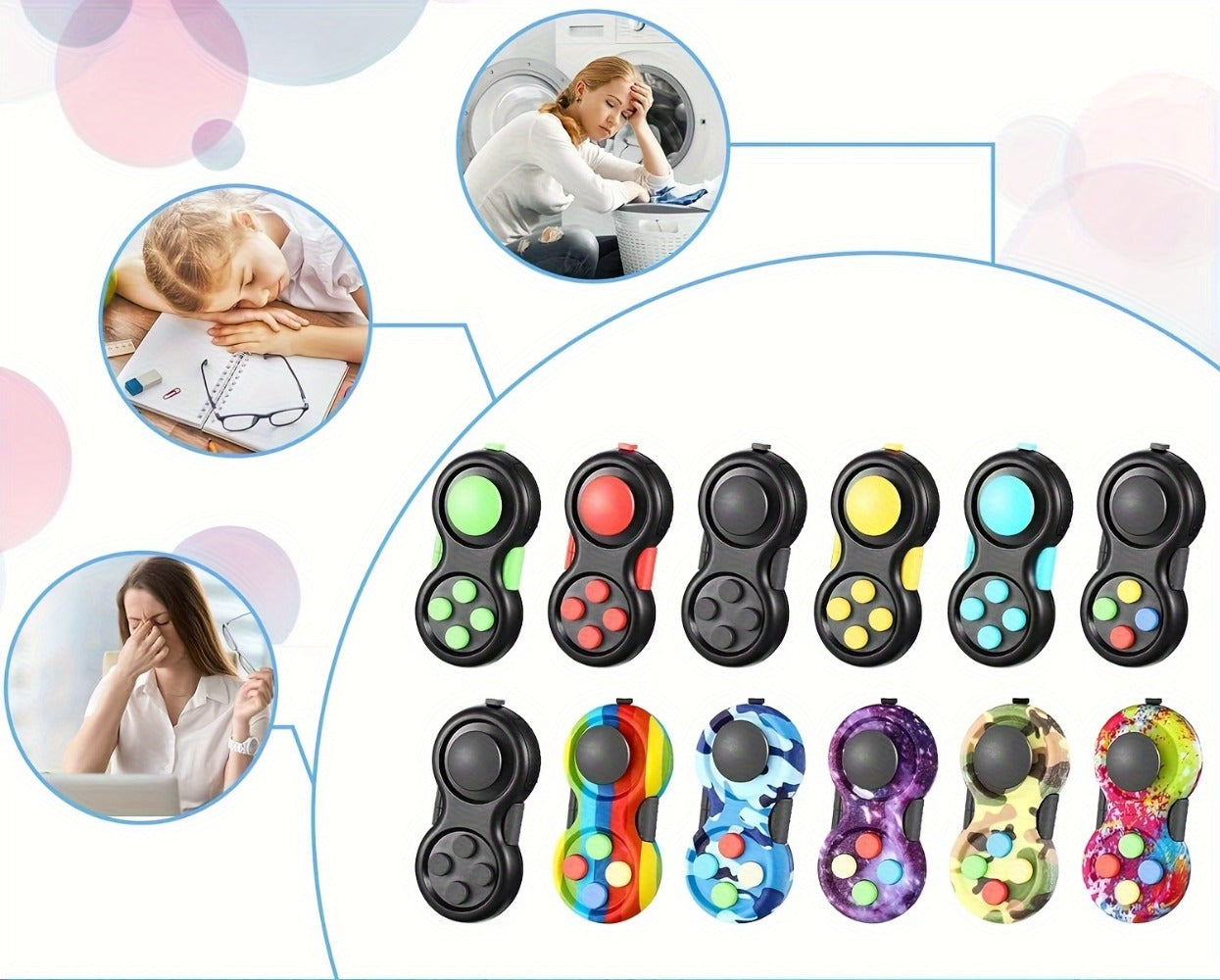 Handheld Fidget Controller Toy with Buttons, Roller, Switch and Seven-Color Checkout Assortment