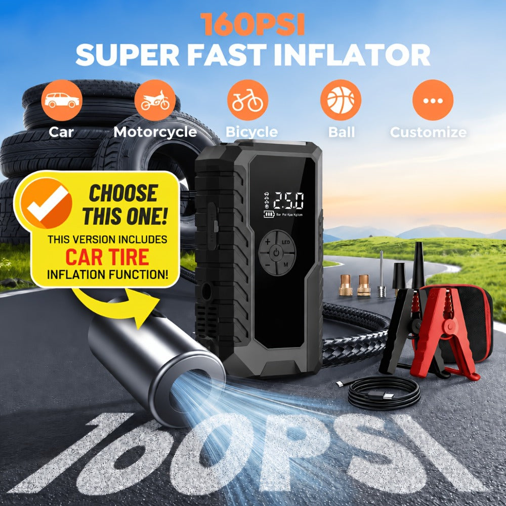 160PSI Air Pump Jump Starter 12V – Portable Car Emergency Starter, LED Light & Battery Charger, Winter Essential, 2 Styles