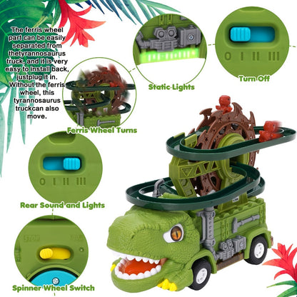 Toddler Dinosaur Track Set Orbital Triceratops Electric Stair Slide Roller Coaster Toy with Lights & Music