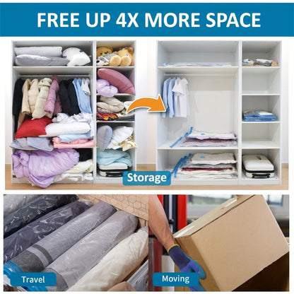 Clear Vacuum Storage Bag Set with Blue Valves and 4-, 8-, 10-, 12-, 20- or 30-Piece Checkout Options