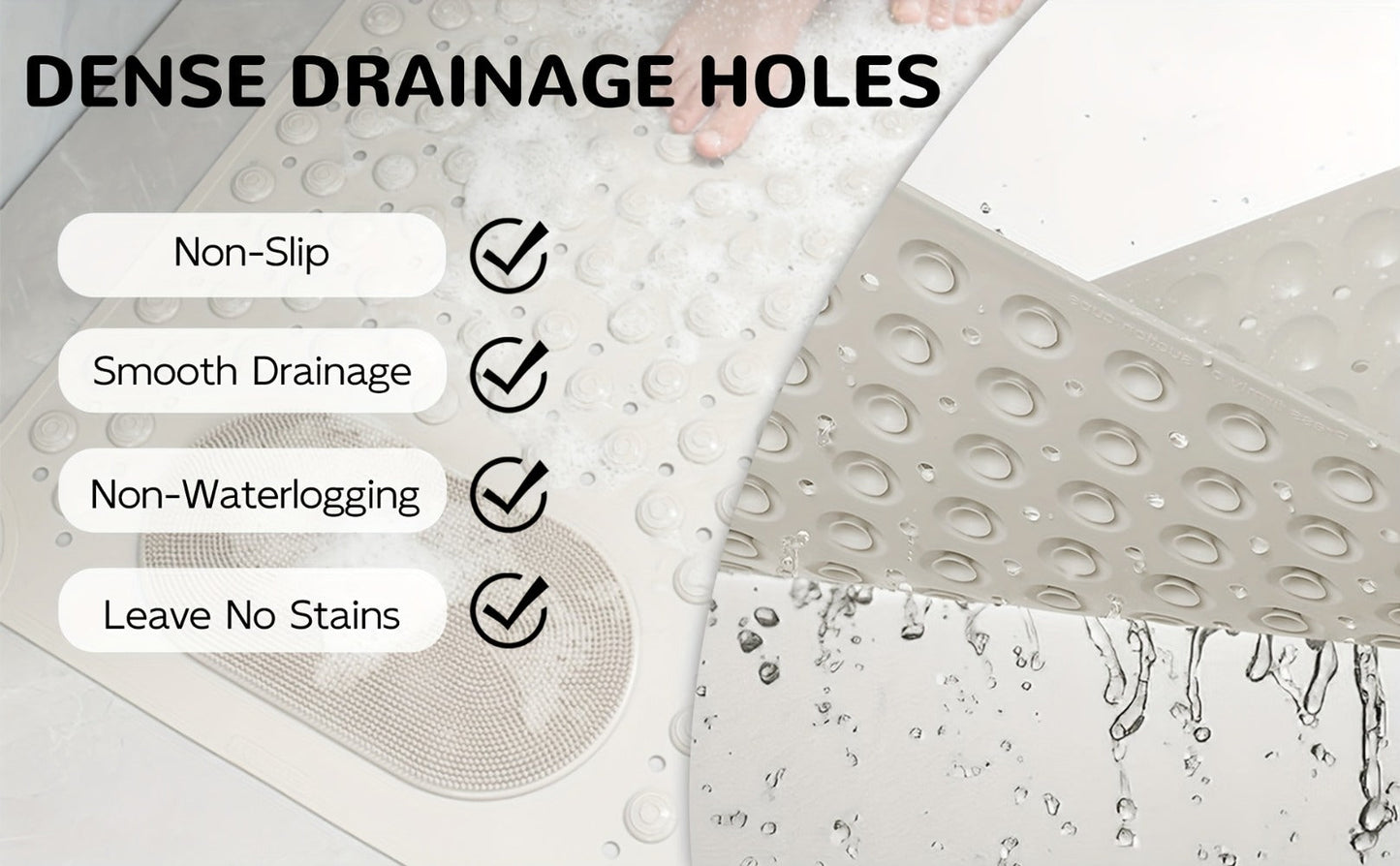 Textured Shower Bath Mat in 14.2 x 27.5 or 19.7 x 31.5-Inch Sizes and Six Color-and-Size Combinations