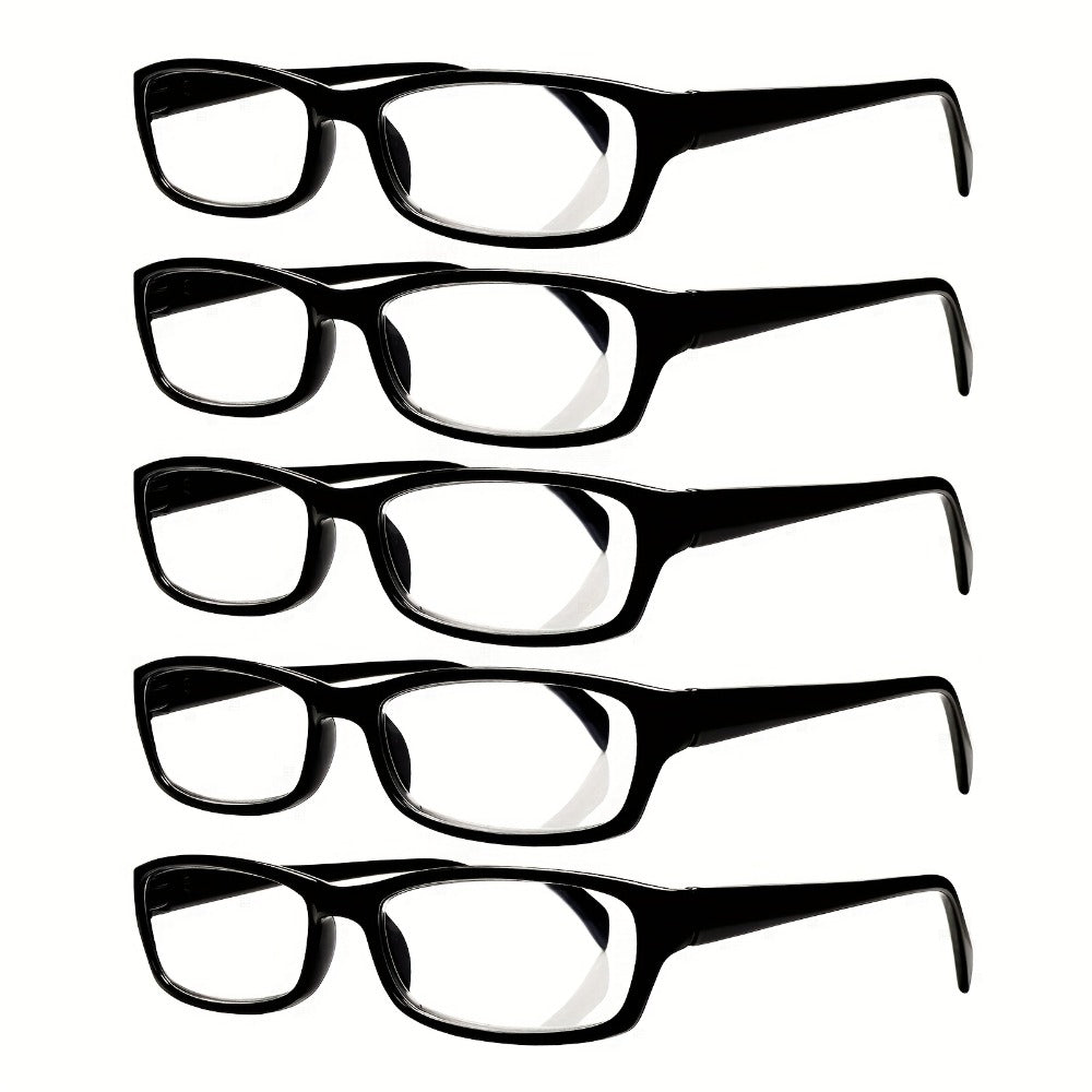 Reading Glasses – Five-Pair Rectangular Set with Spring Hinges and Mixed Colors with Multiple Strength and Color Options