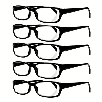 Reading Glasses – Five-Pair Rectangular Set with Spring Hinges and Mixed Colors with Multiple Strength and Color Options
