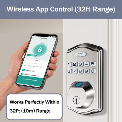 Smart Door Lock Deadbolt with Fingerprint Keypad App and Key Access in Black or Silver Options