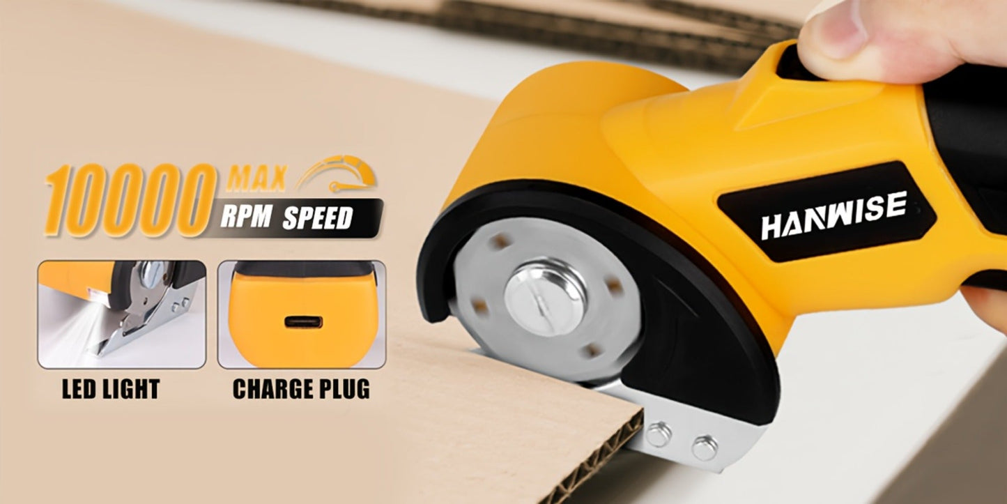Electric Scissors Cordless 4.2V Rotary Cutter with 2000mAh Battery, 10000 RPM, Safety Lock, LED Light