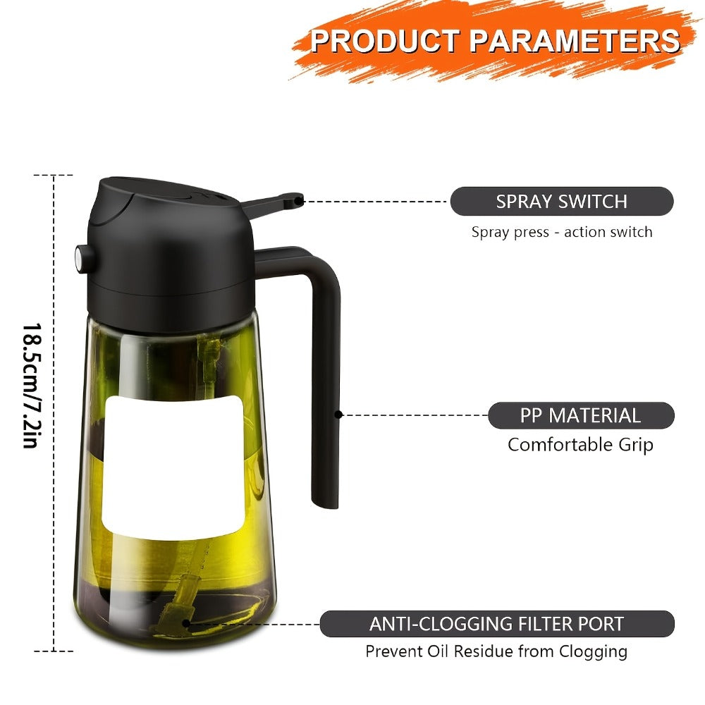 Glass Olive Oil Dispenser Bottle Set of 2 – 16oz 480ml Dual Drizzle & Spray Function, Light-Blocking Design for Fresh Oil