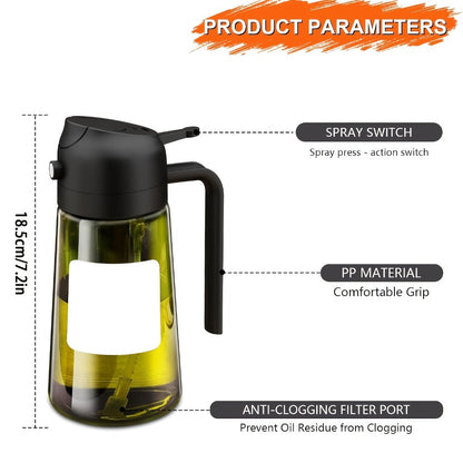 Glass Olive Oil Dispenser Bottle Set of 2 – 16oz 480ml Dual Drizzle & Spray Function, Light-Blocking Design for Fresh Oil
