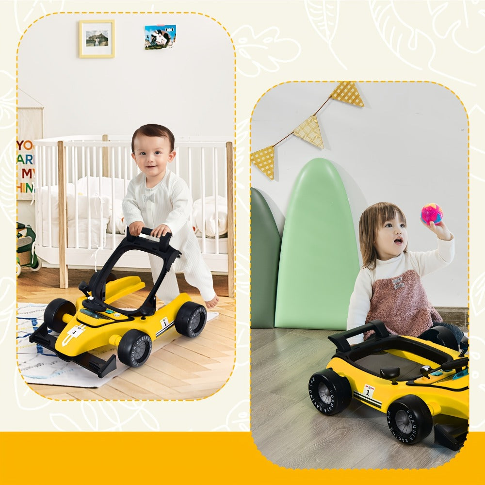 4-in-1 Foldable Baby Walker with Activity Toy Tray & Adjustable Height, Sit-to-Stand Push Walker for Infants & Toddlers
