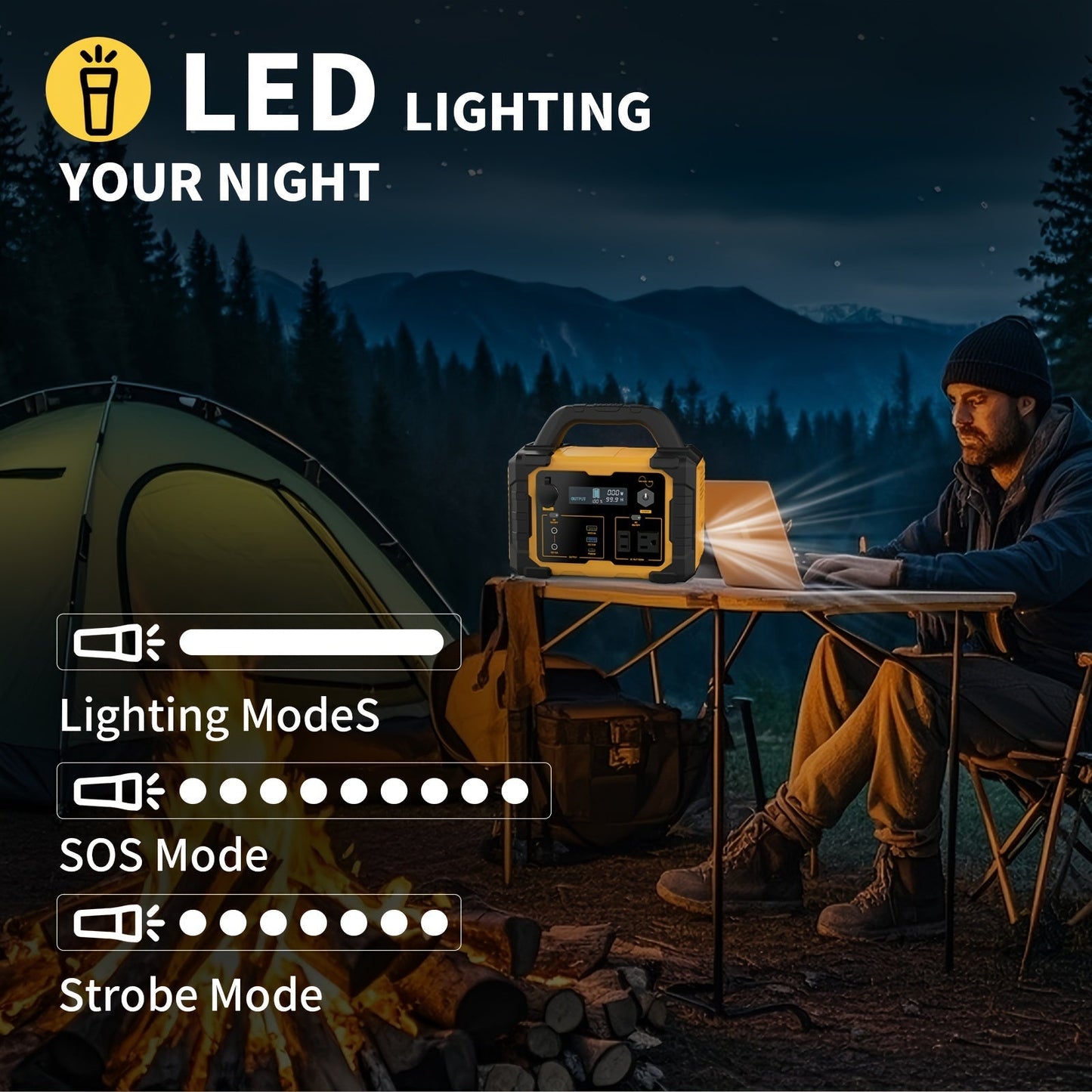 Portable Power Station 294Wh 300W with 600W Peak, Eight Outputs, AC, DC, USB-C and LED Light