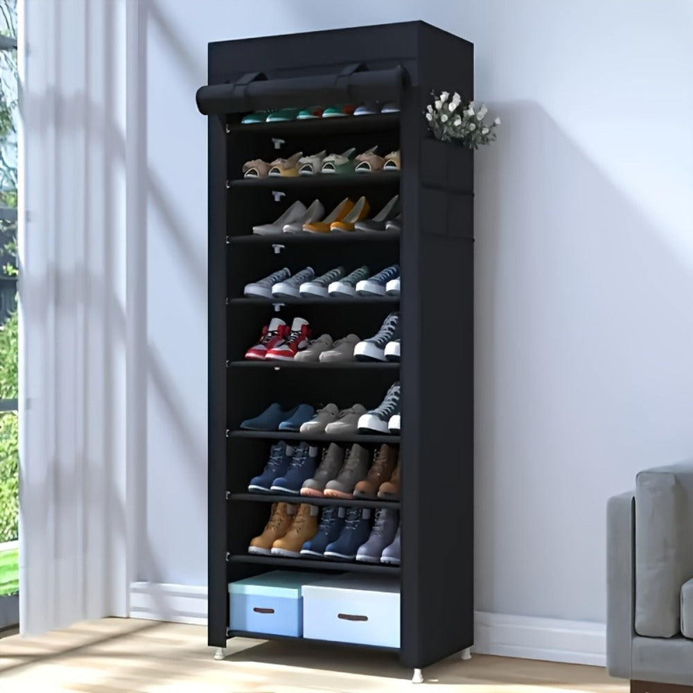Shoe Rack 10-Layer Portable Cabinet for Up to 50 Pairs with Nonwoven Dust Cover and Steel Frame