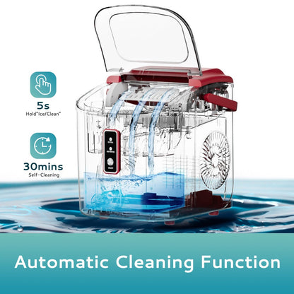 Self-Cleaning Ice Maker Countertop 8 Cubes in 6 Minutes, 2 Ice Sizes S/L, 26-Per Day, Smart ICE FULL & ADD WATER Indicators
