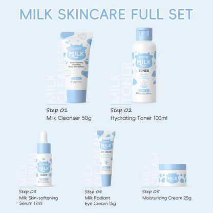 Skincare Set with LAIKOU Label, 5 Milk Niacinamide Alpha-Arbutin Items with Cleanser Toner Serum and Creams