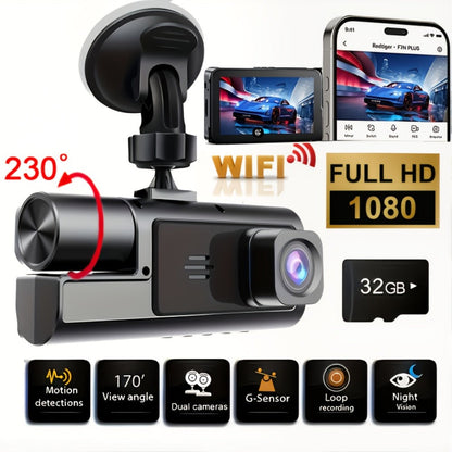 1080P-Labeled Dash Camera with Dual- or Triple-Lens Options, WiFi and 16GB, 32GB or No-Card Bundles