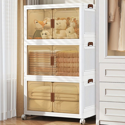 Folding Storage Cabinet 1-6 Tier Collapsible Stackable Organizer with Wheels and Lids – Extra Large Foldable Storage Locker for Closet