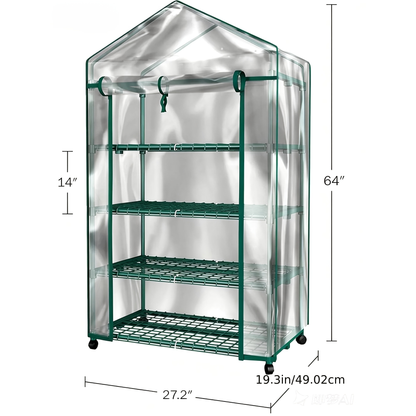 Walk-In Greenhouse Outdoor with Screen Windows, PE Cover, Portable Plant Shelter with Shelving Clips