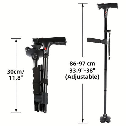 Foldable Walking Cane for Seniors Adjustable Height Folding Stick with Wrist Strap T-Handle for Entryways, Bedrooms and Living Spaces