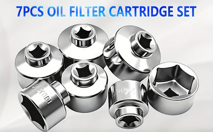 7-Piece Oil Filter Wrench Socket Set – CR-V Steel Hexagonal Cap Wrenches 24mm to 38mm, 3/8-Inch Drive, Universal Fit for Car Oil Filter