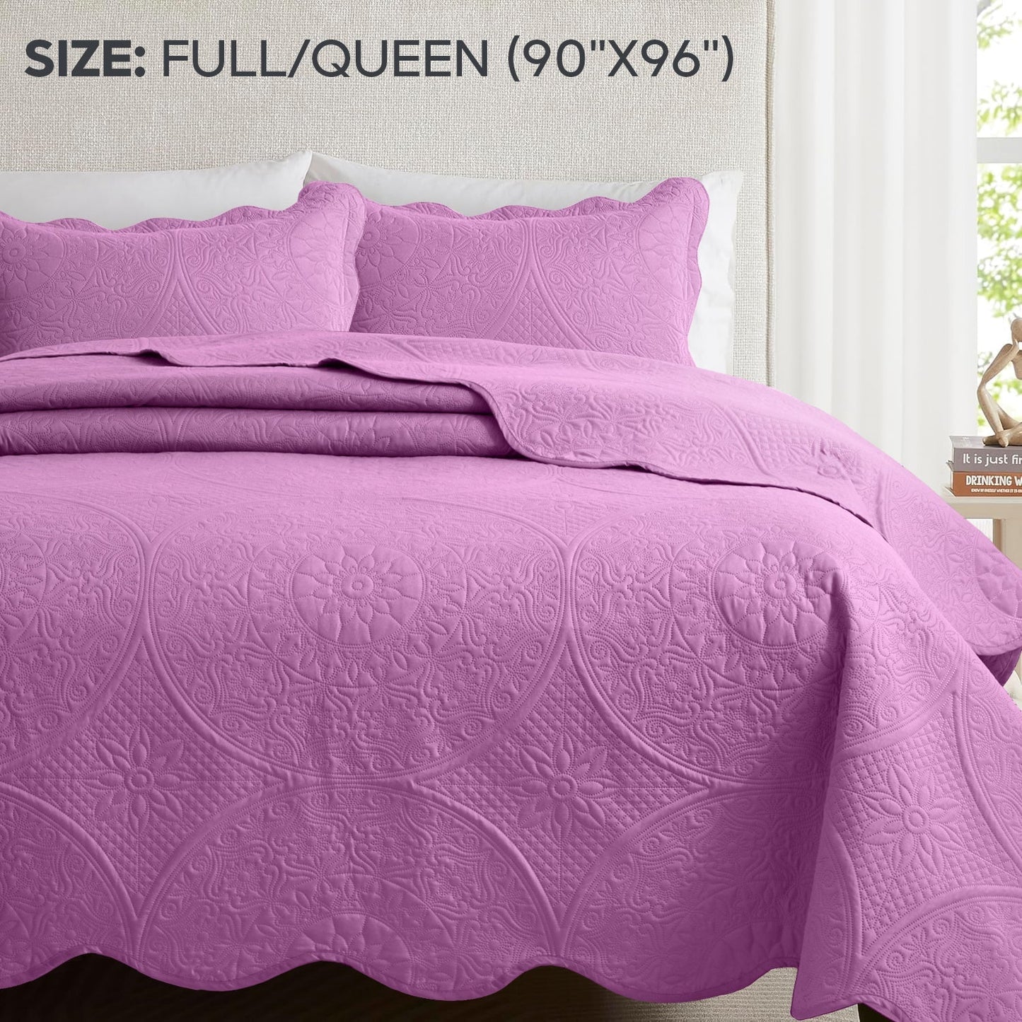 Floral-Pattern Three-Piece Bedspread Set in 16 Colors with Twin, Queen, King and California King Sizes