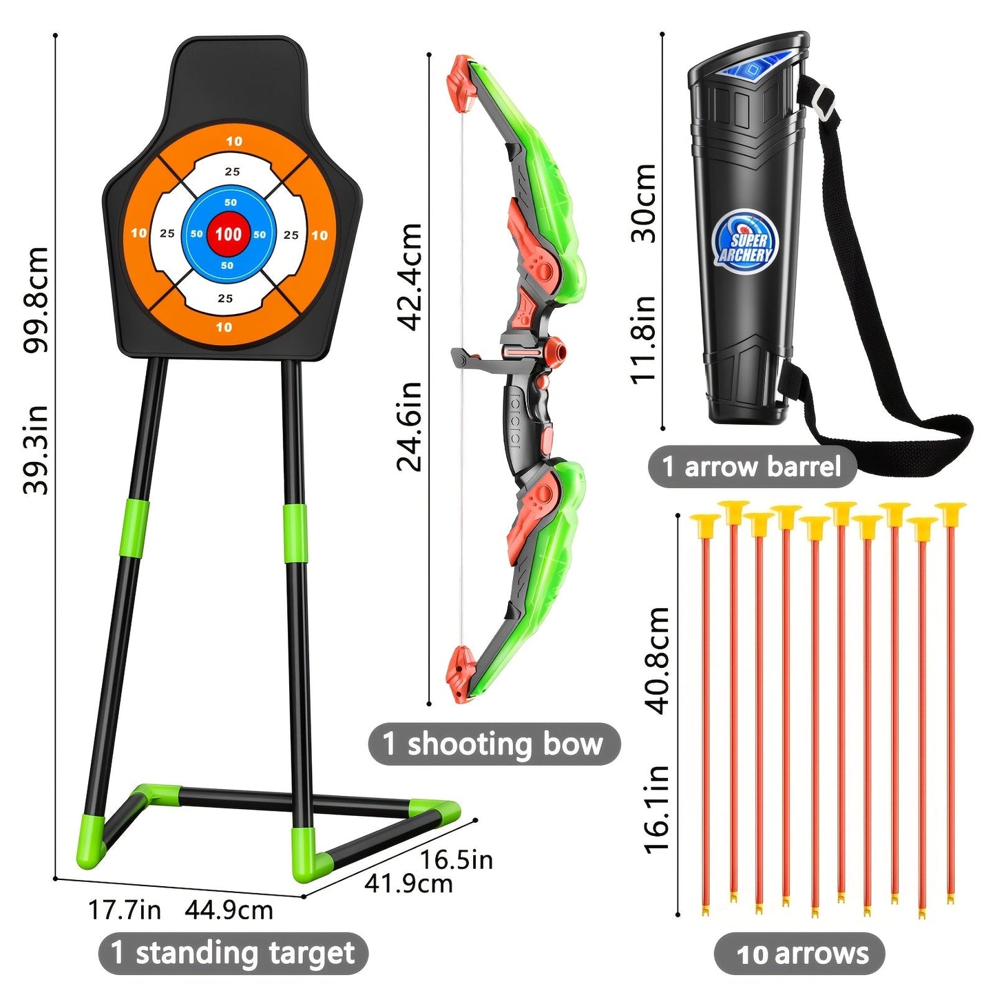 Kids Bow and Arrow Archery Set 10 Suction Cup Arrows Quiver Standing Target with the Listed Color, Size or Set Options for Everyday Use